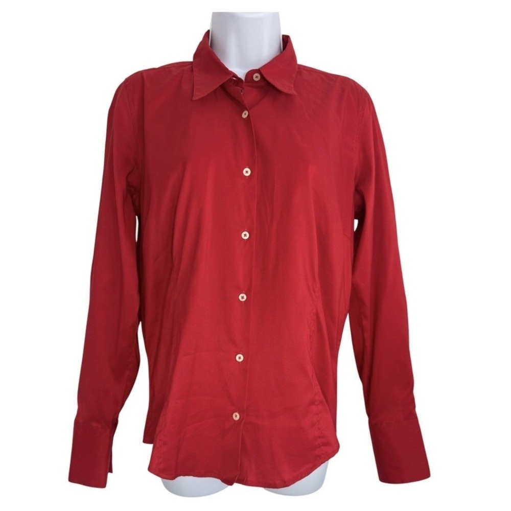 0039 Italy Women's Sz: L Cotton Polyester Blend Red Button Down Shirt